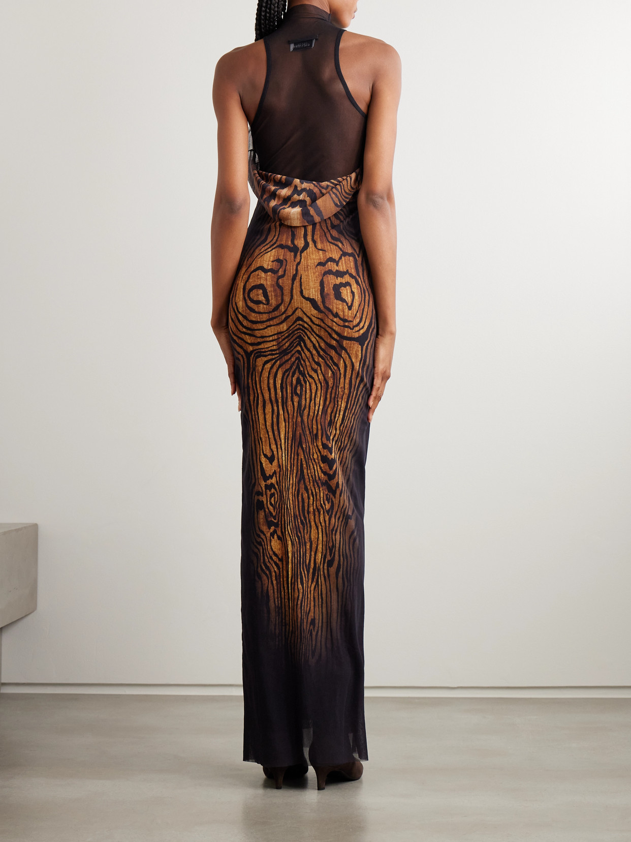 Jean Paul Gaultier Layered Draped Printed Stretch-tulle Turtleneck Maxi Dress