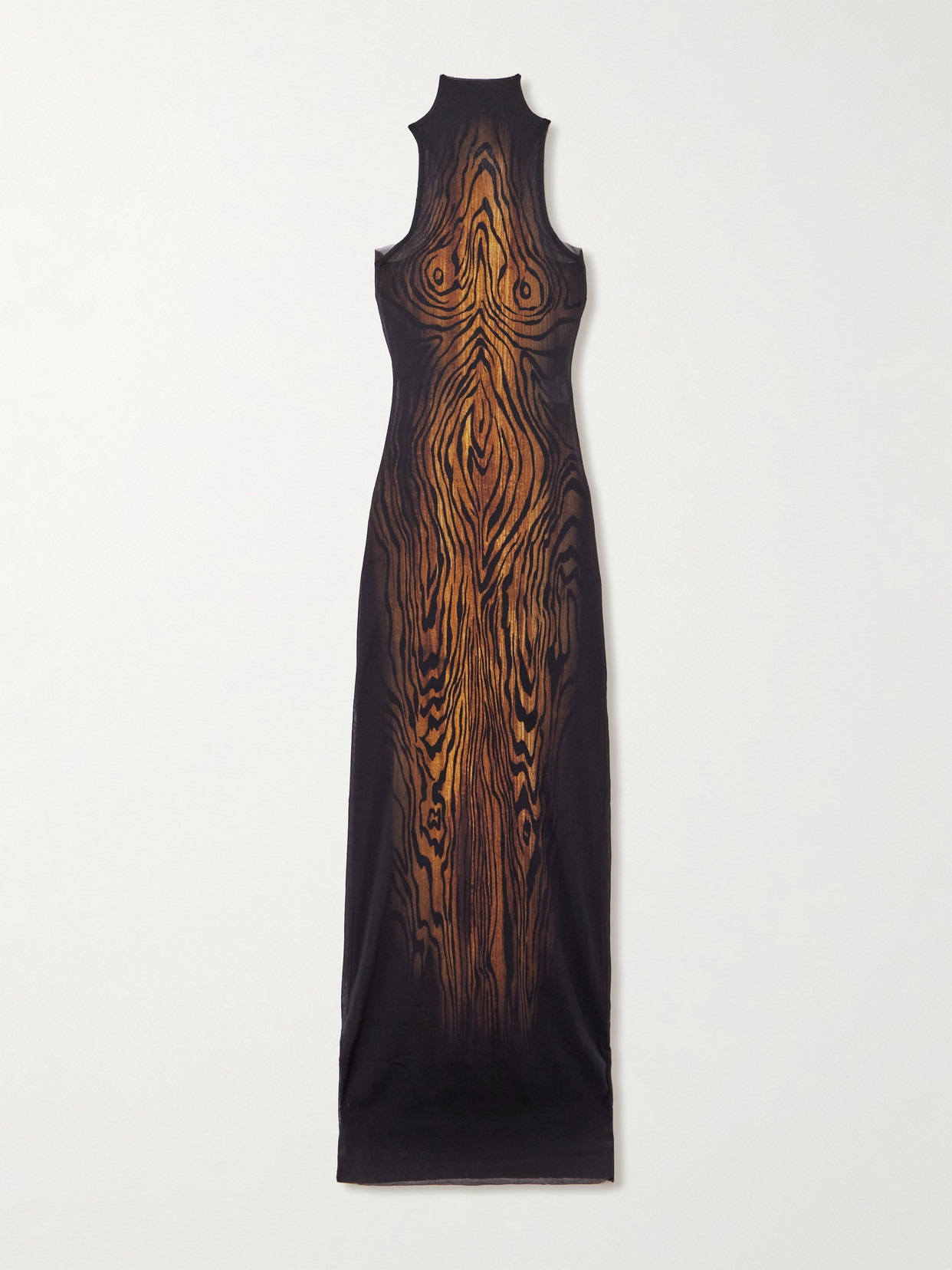 Jean Paul Gaultier Layered Draped Printed Stretch-tulle Turtleneck Maxi Dress