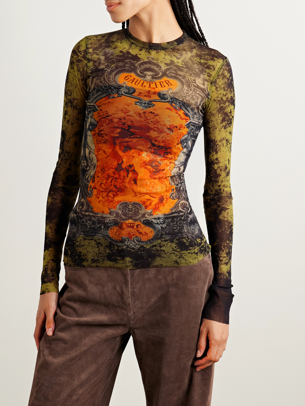 Jean Paul Gaultier Graphic Print Sheer Fabric Tops In Multi