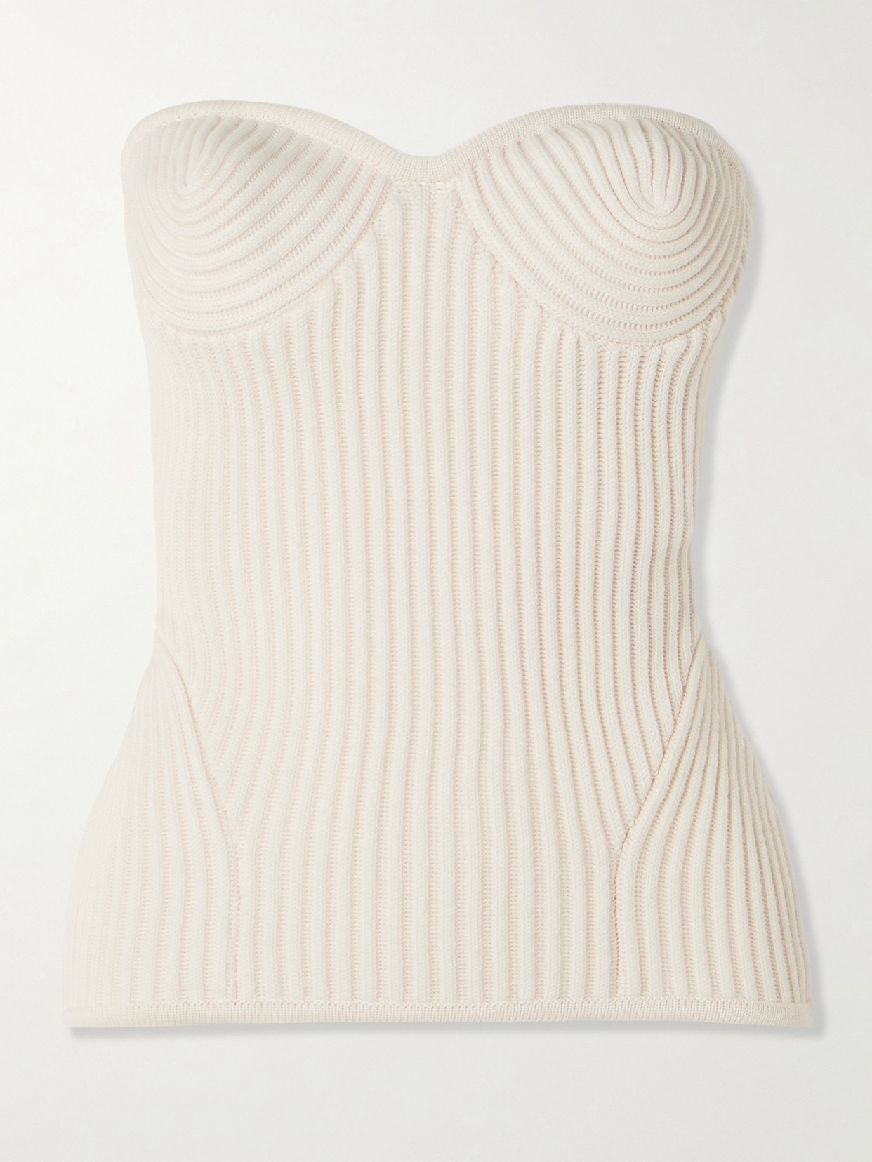 Jean Paul Gaultier Paneled Ribbed Wool-blend Bustier Top In White
