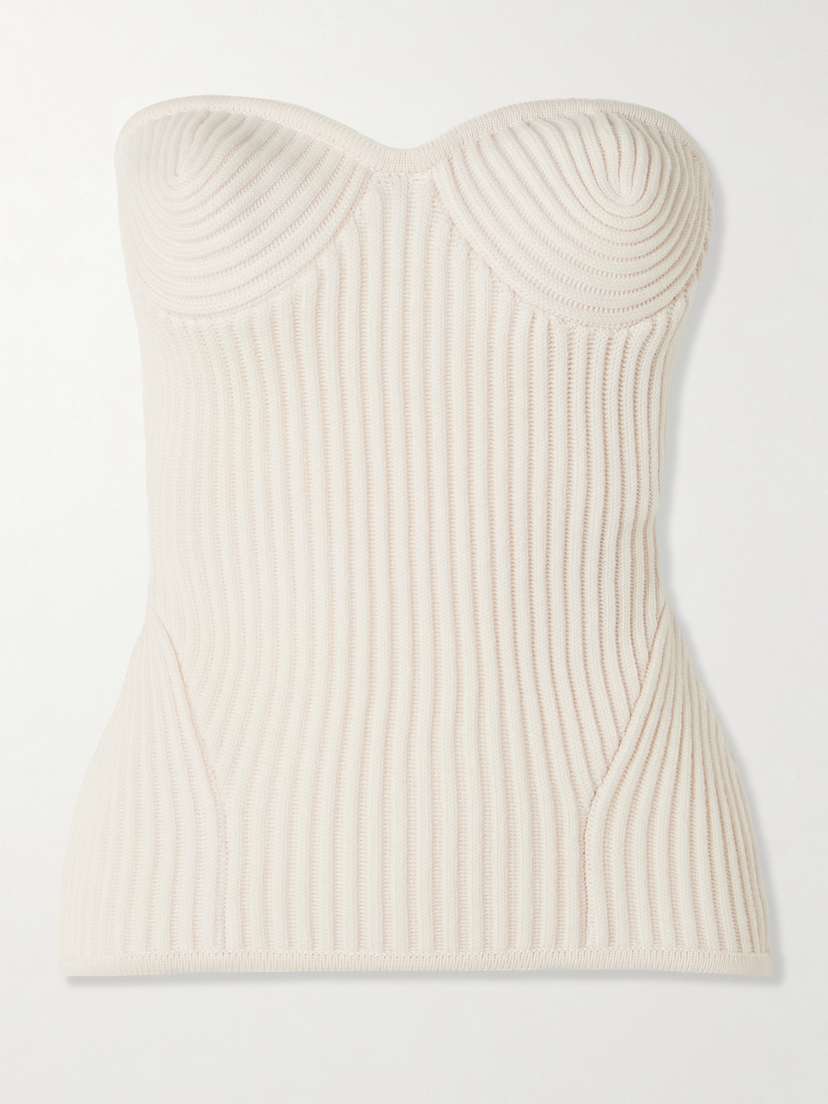 Jean Paul Gaultier Paneled Ribbed Wool-blend Bustier Top