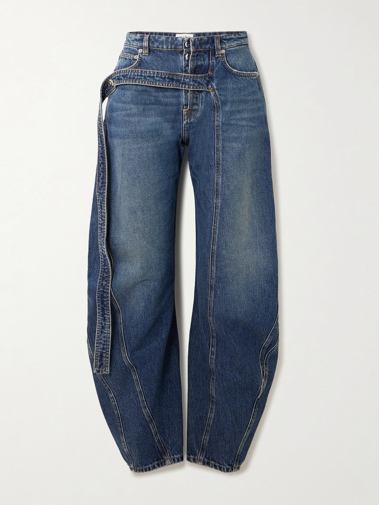 Jean Paul Gaultier Strap-detailed Paneled High-rise Wide-leg Jeans In Blue