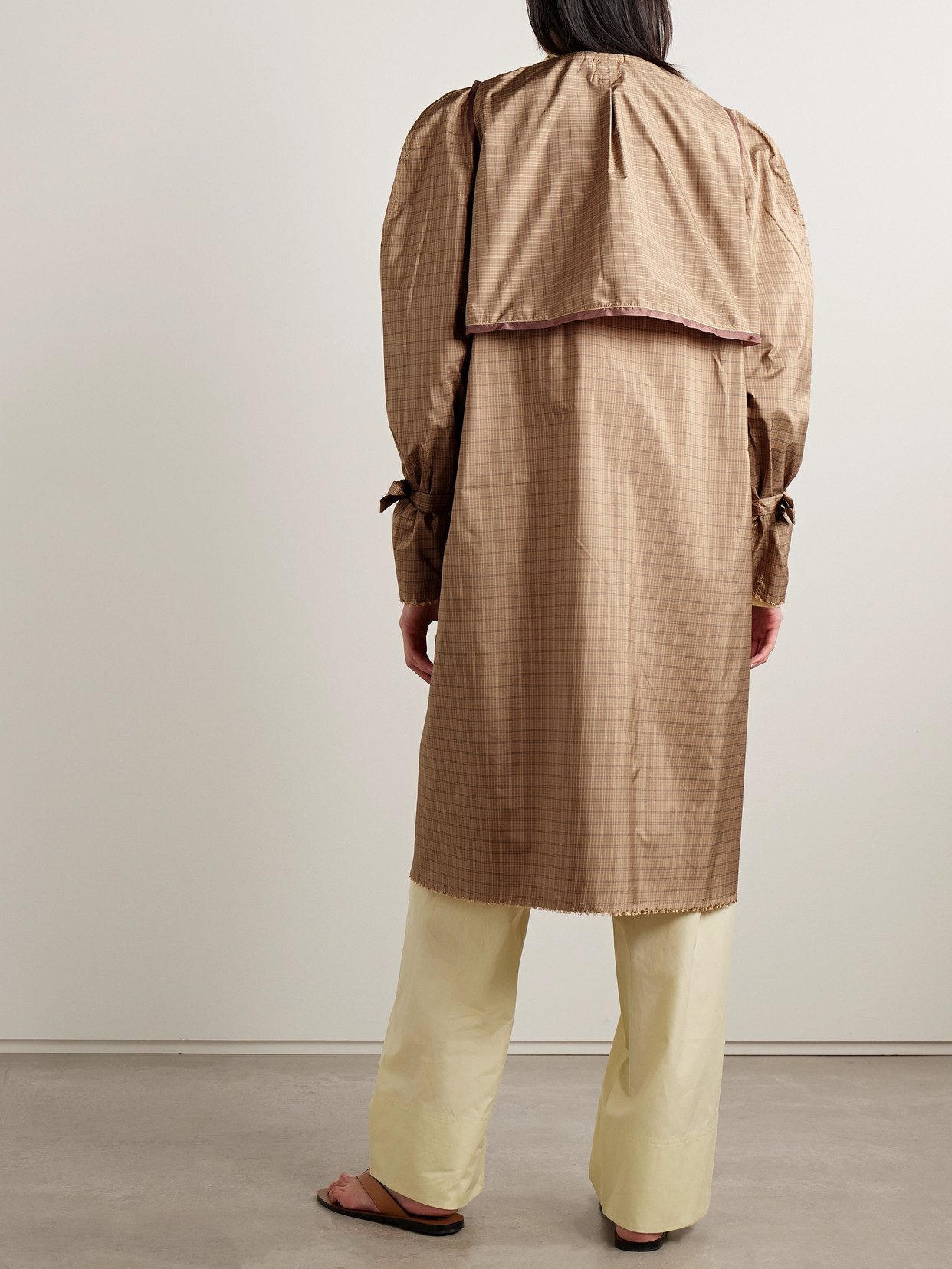 Thank You Have A Good Day Frayed Checked Silk-taffeta Trench Coat
