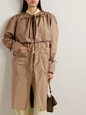 THANK YOU HAVE A GOOD DAY Frayed checked silk-taffeta trench coat