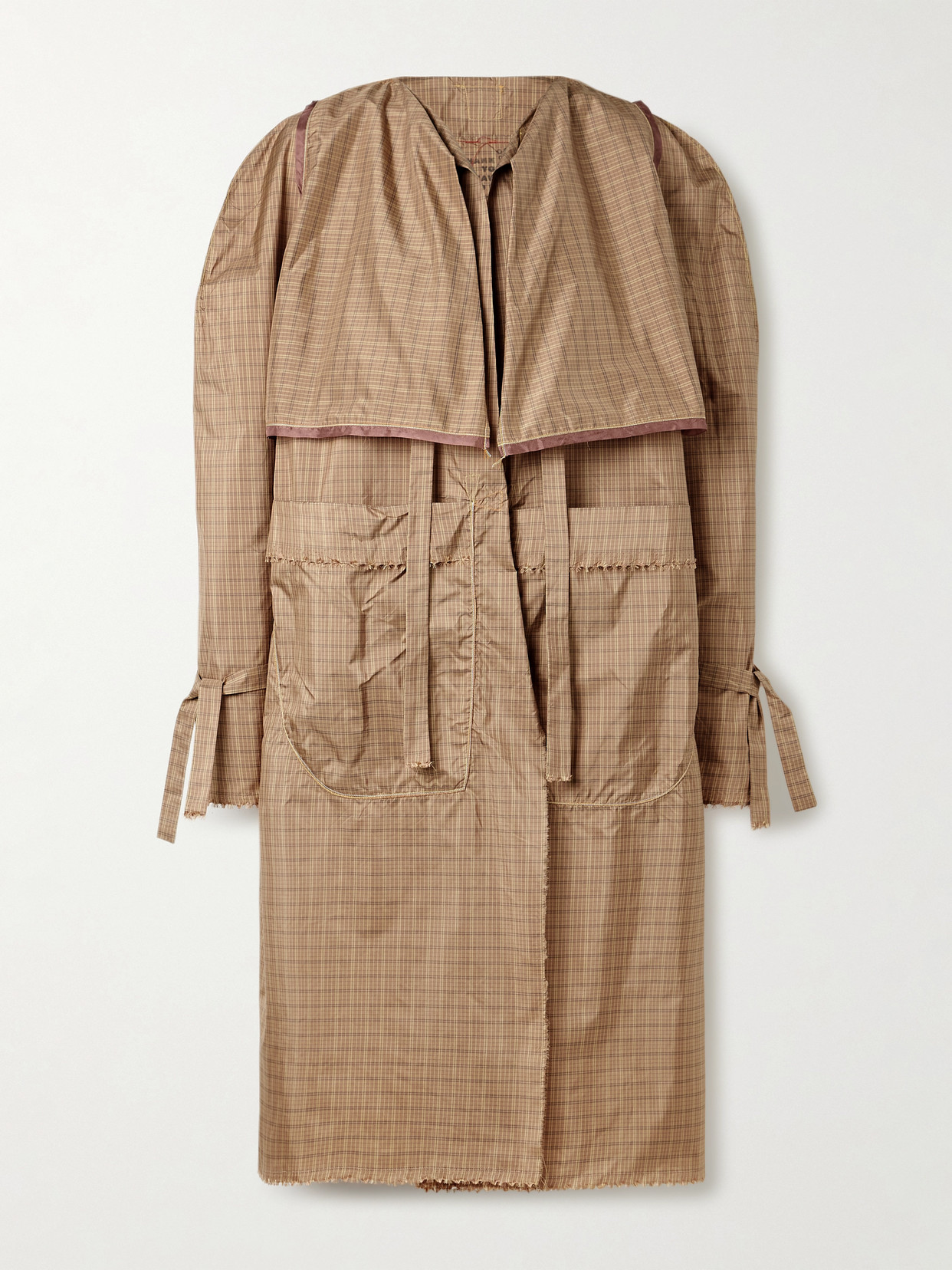 Thank You Have A Good Day Frayed Checked Silk-taffeta Trench Coat