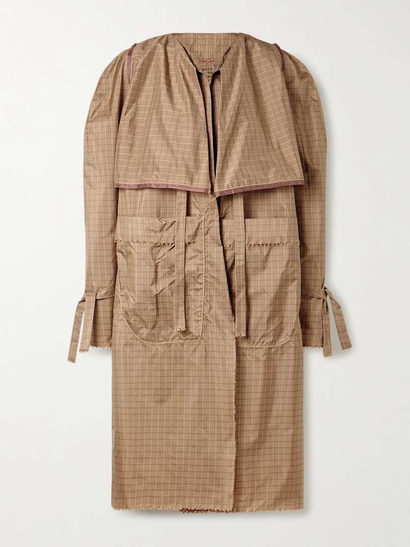 Thank You Have A Good Day Frayed Checked Silk-taffeta Trench Coat