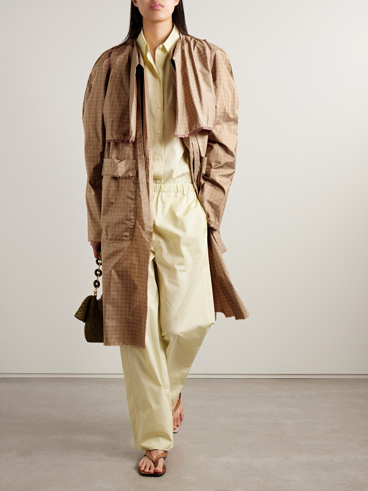 Thank You Have A Good Day Frayed Checked Silk-taffeta Trench Coat