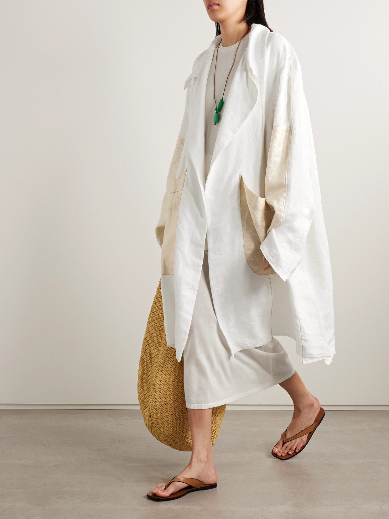 Thank You Have A Good Day Summer Duster Paneled Linen-jacquard Coat