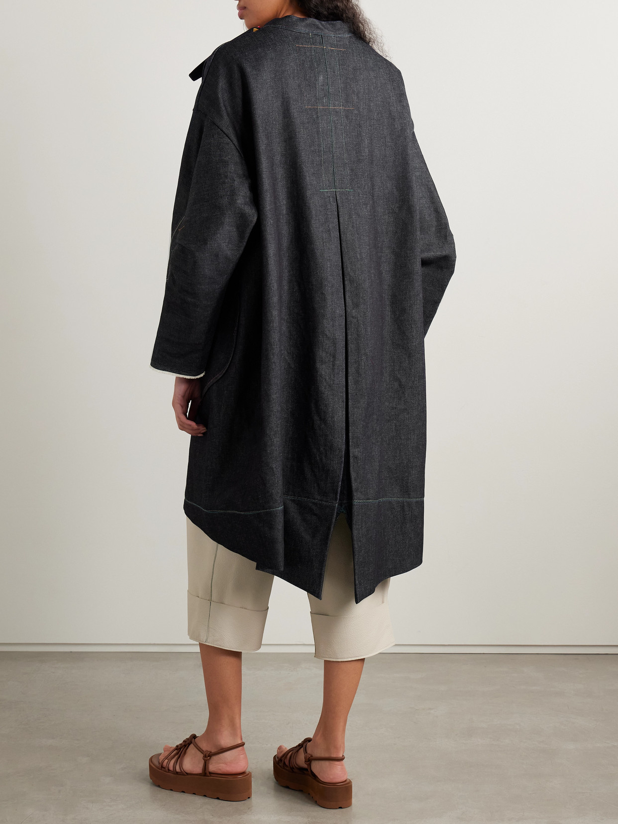 Thank You Have A Good Day Paneled Embroidered Denim Jacket In Blue