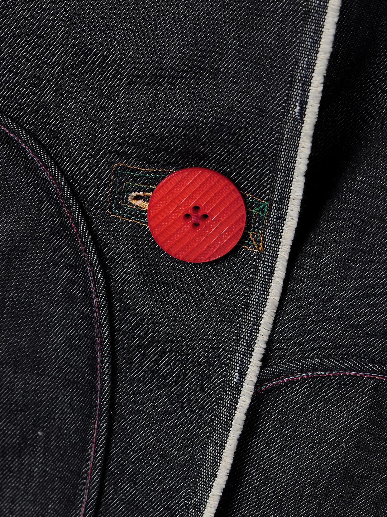 Thank You Have A Good Day Paneled Embroidered Denim Jacket In Blue