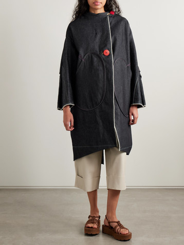 THANK YOU HAVE A GOOD DAY Paneled embroidered denim jacket