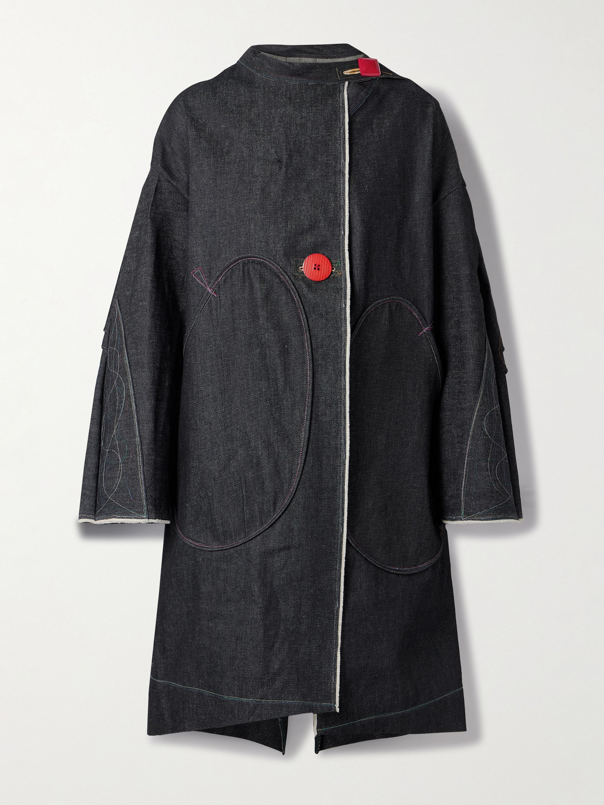 Thank You Have A Good Day Paneled Embroidered Denim Jacket In Blue
