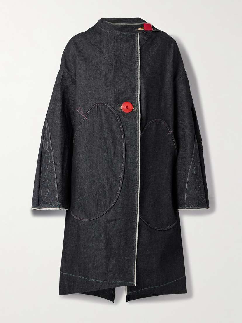 Thank You Have A Good Day Paneled Embroidered Denim Jacket