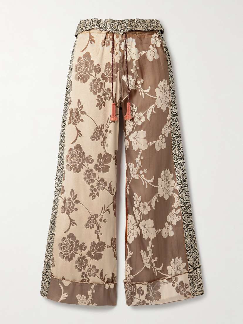 Thank You Have A Good Day Patchwork Silk-blend Jacquard Pants