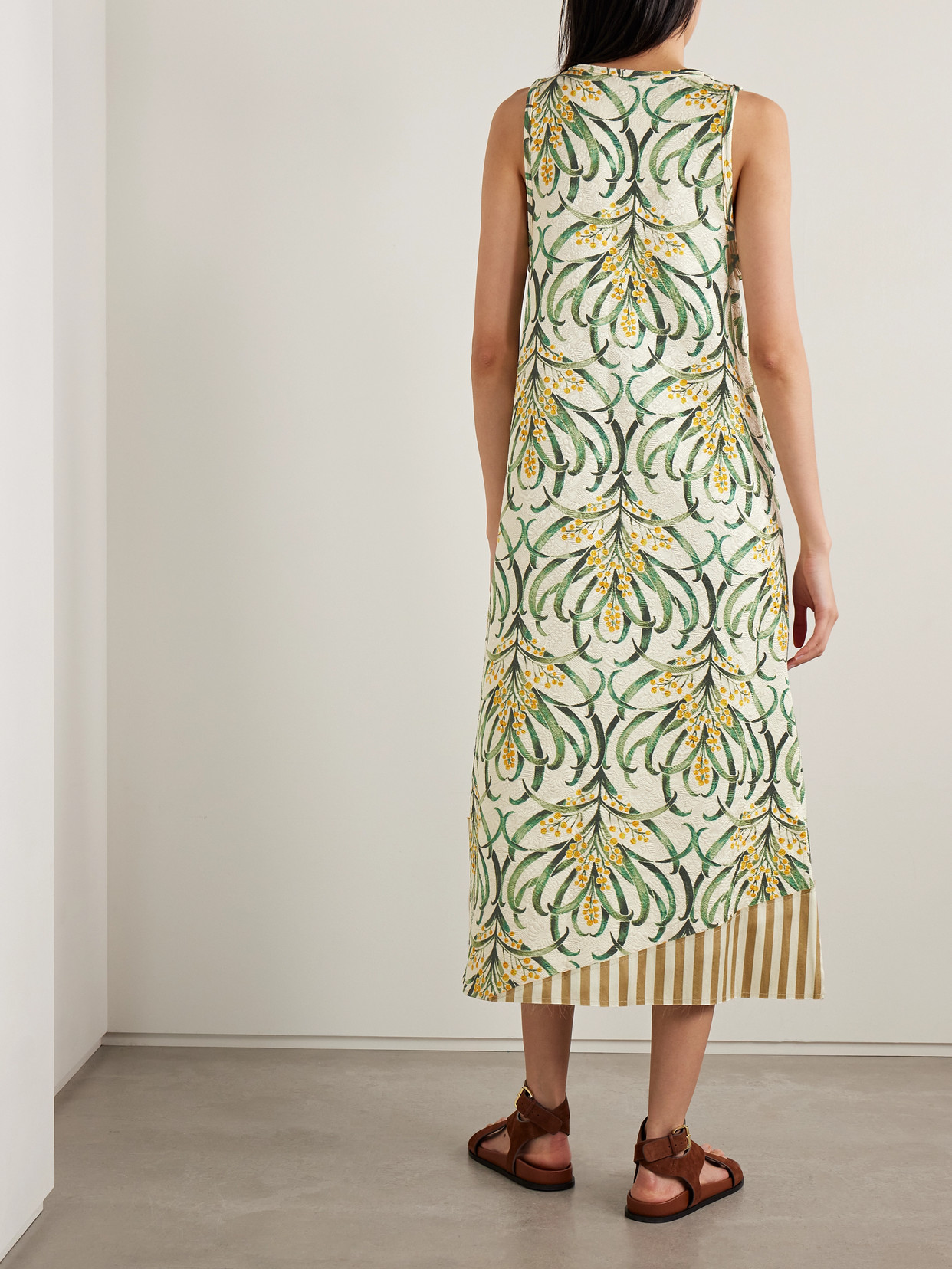 Thank You Have A Good Day Striped Floral-print Cotton-cloqué Midi Dress