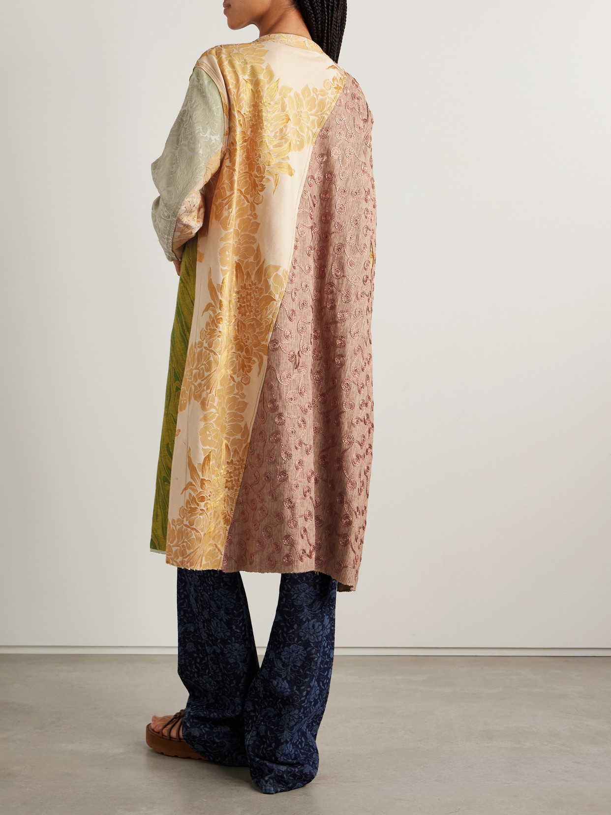 Thank You Have A Good Day Patchwork Cotton-jacquard Coat In Multi