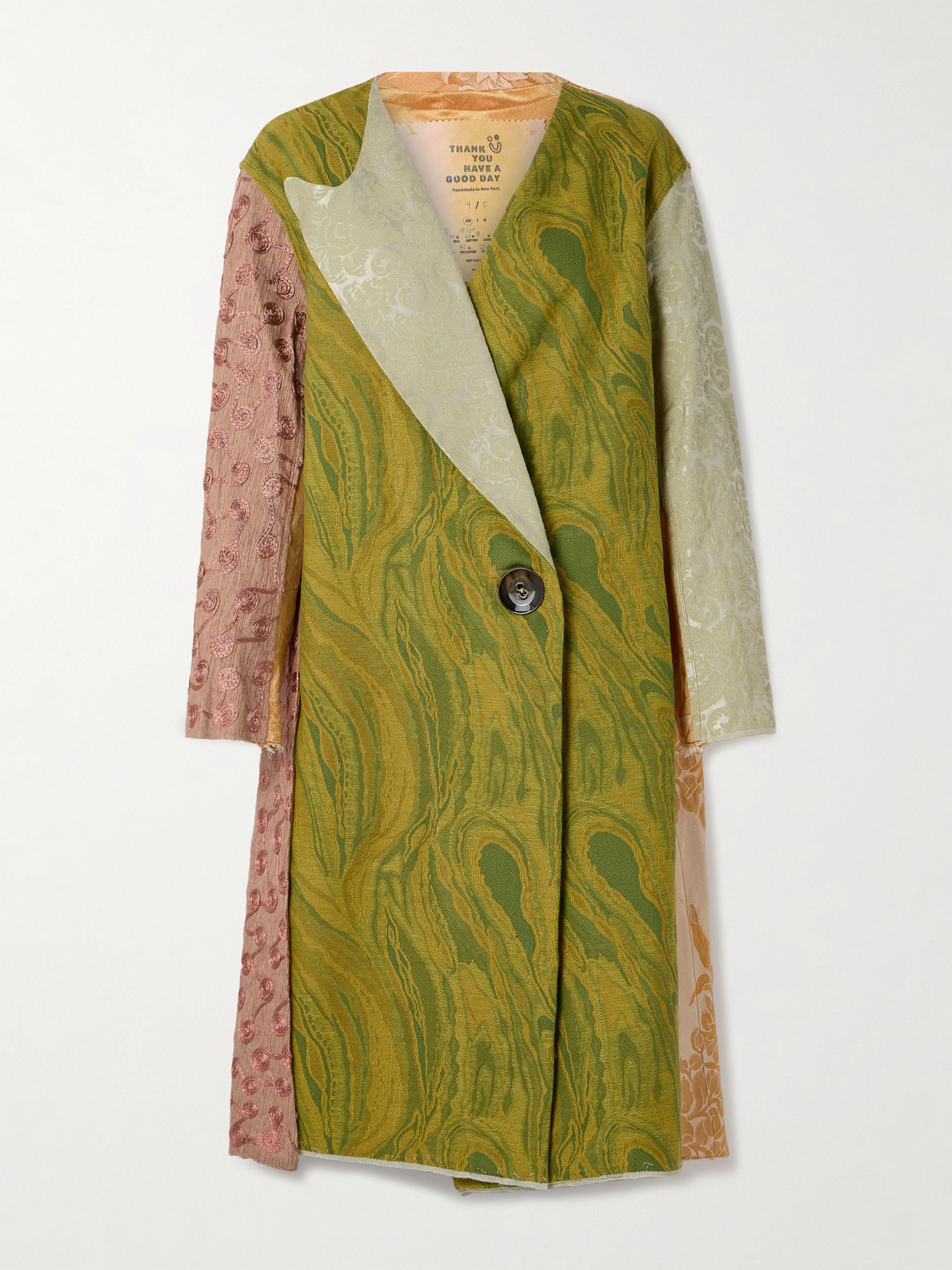 Thank You Have A Good Day Patchwork Cotton-jacquard Coat In Multi