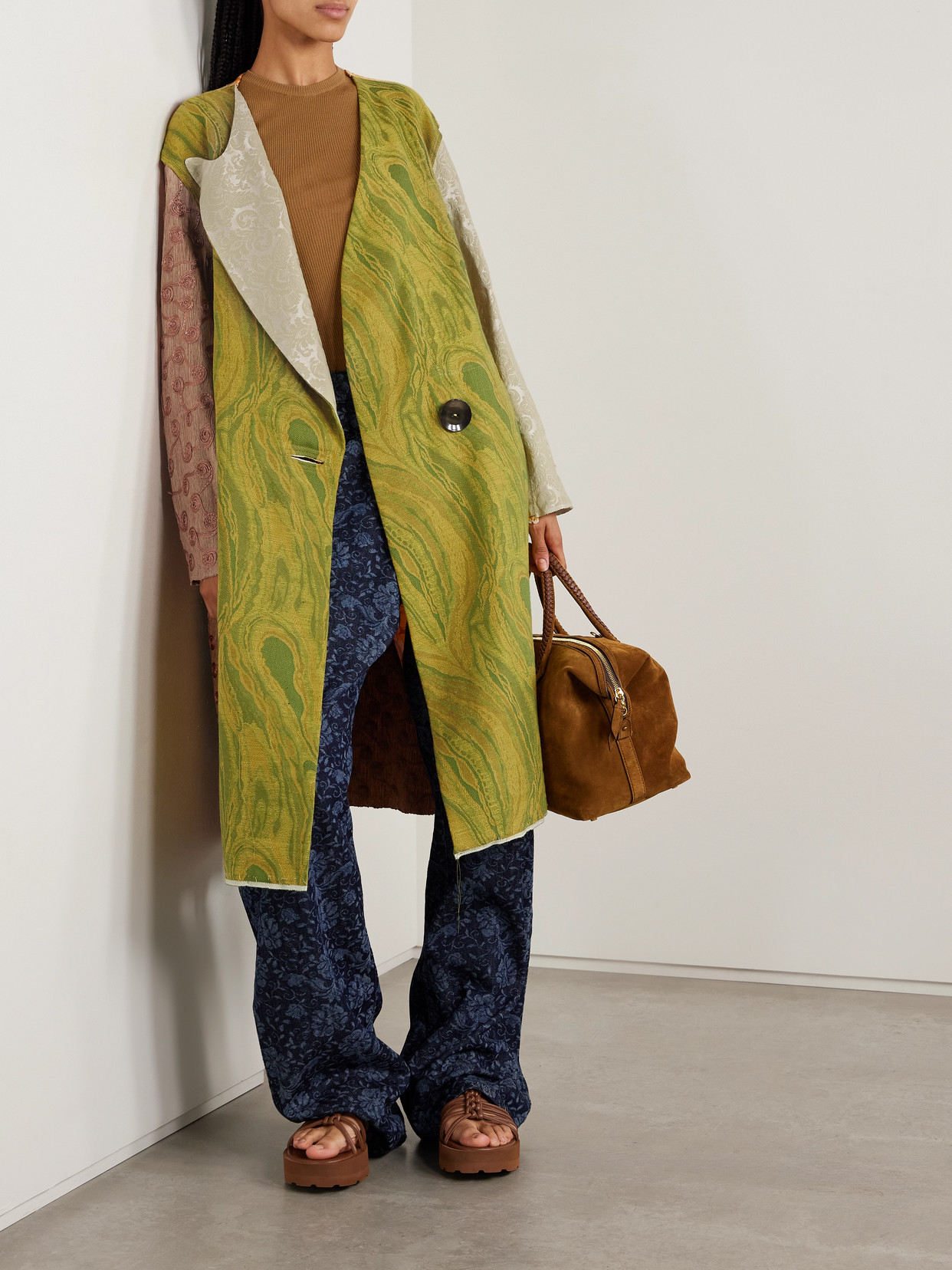 Thank You Have A Good Day Patchwork Cotton-jacquard Coat In Multi