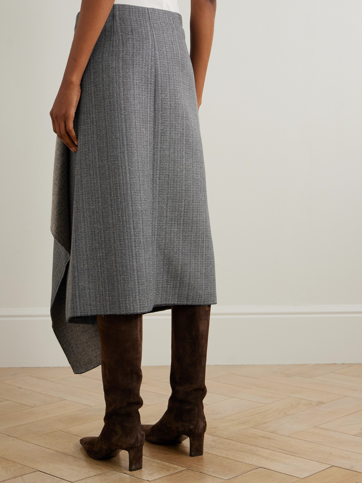 Distressed Herringbone Wool-Blend Wrap Midi