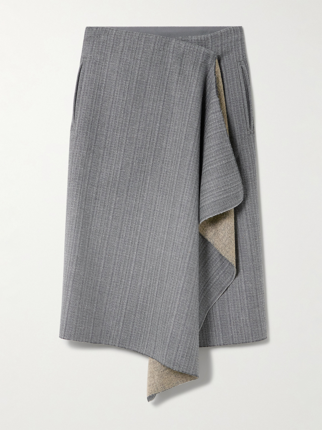 Ami Alexandre Mattiussi Distressed Herringbone Wool-blend Wrap Midi Skirt In Gray