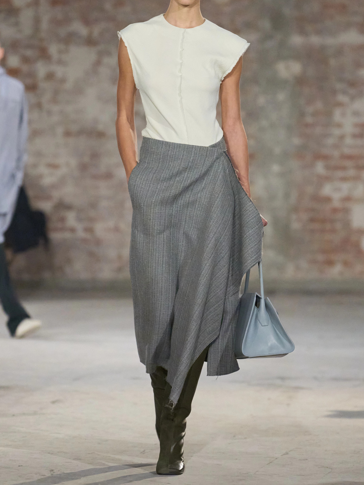 Distressed Herringbone Wool-Blend Wrap Midi