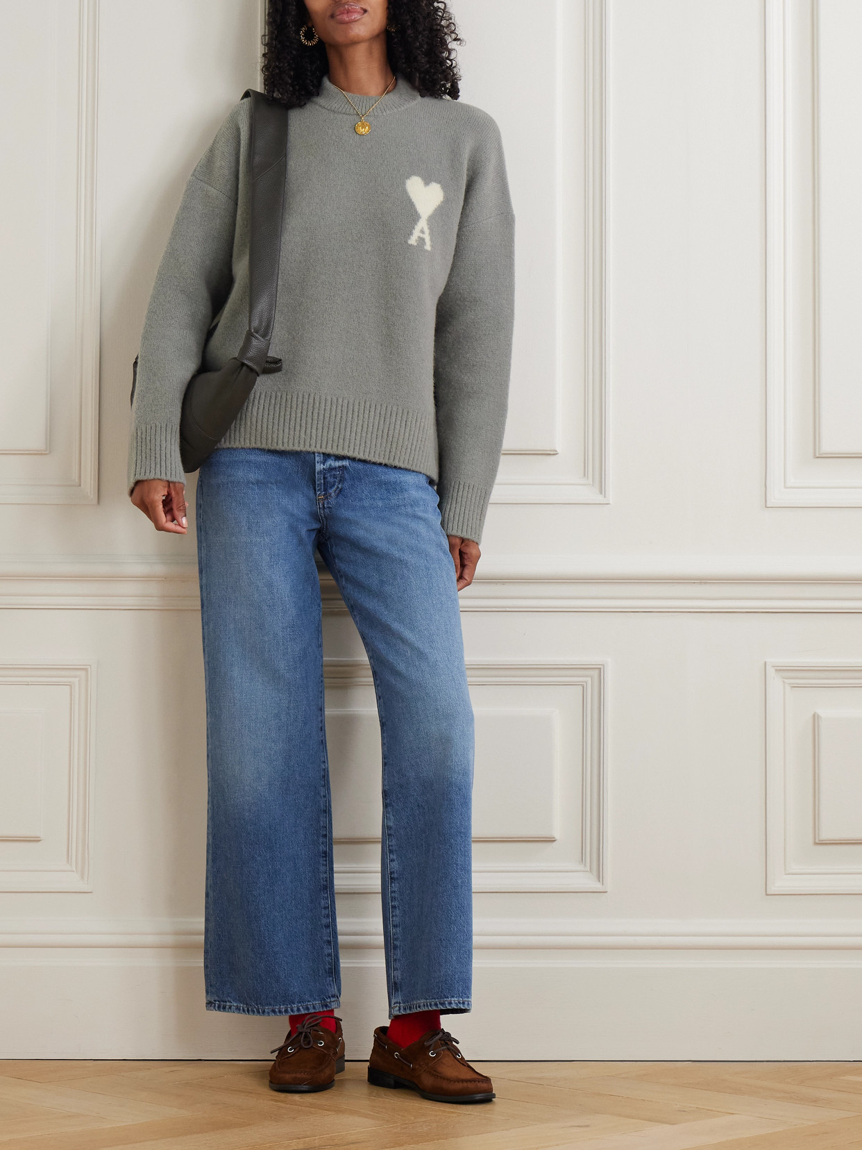 Ami Alexandre Mattiussi Intarsia Oversized Alpaca-blend Sweater In Gray