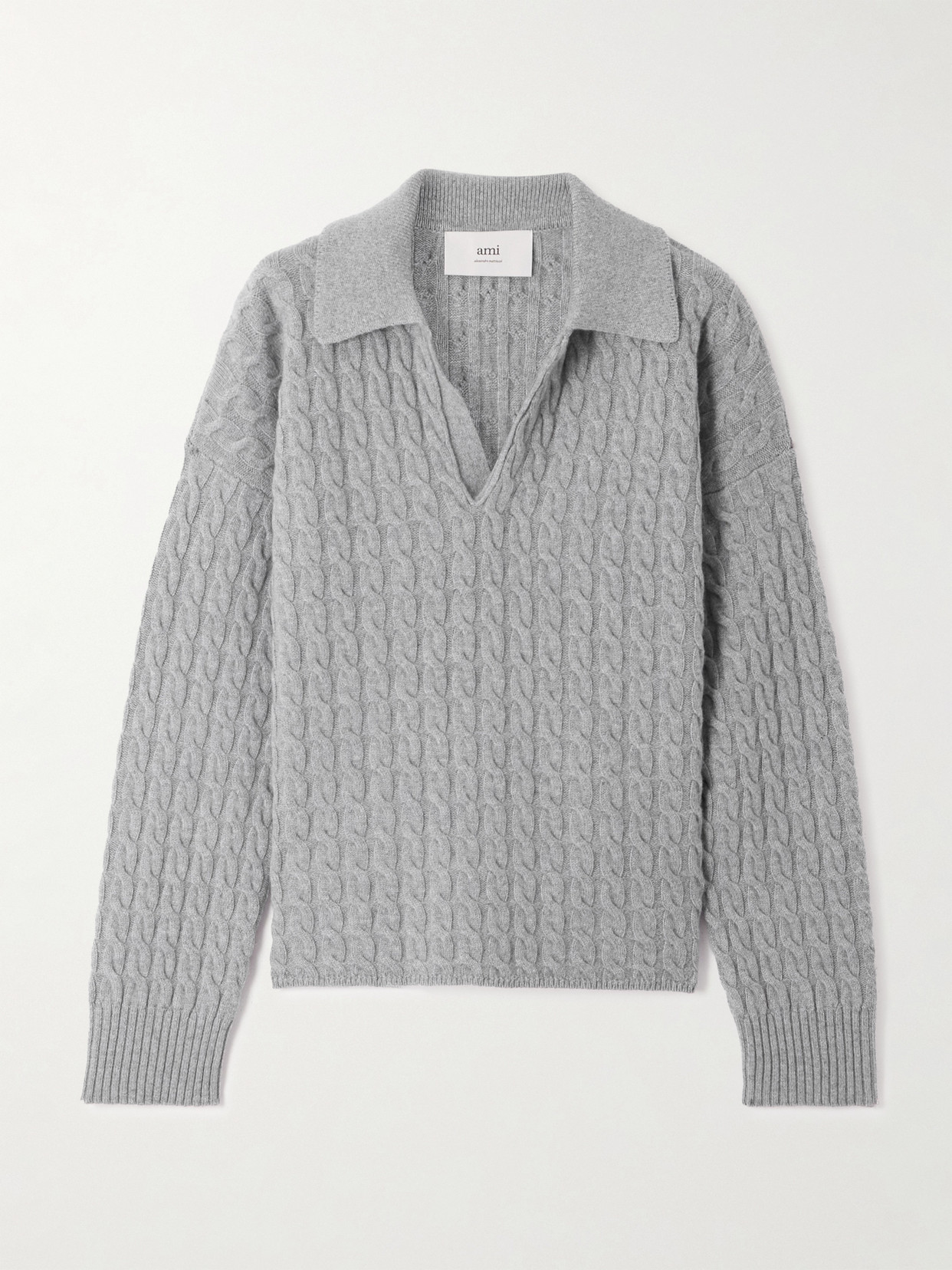 Ami Alexandre Mattiussi Matis Cable-knit Wool And Cashmere-blend Sweater In Gray