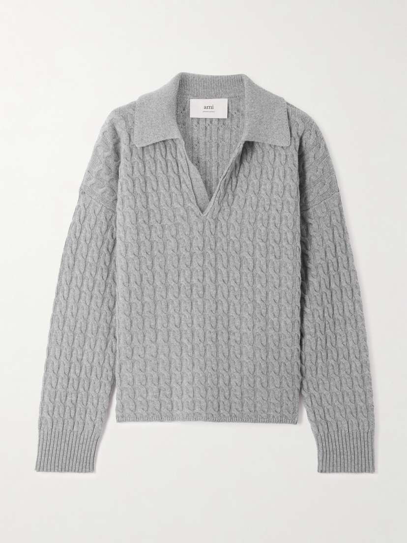 AMI PARIS Matis Cable-knit Wool And Cashmere-blend Sweater