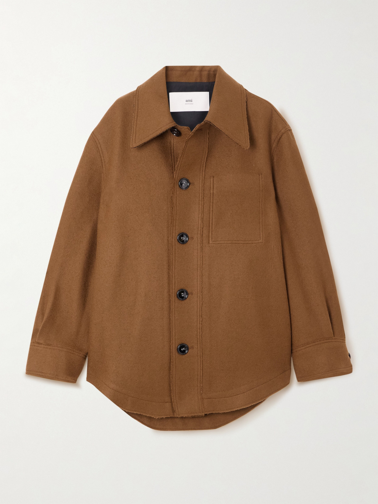 Ami Alexandre Mattiussi Frayed Wool-twill Overshirt In Brown