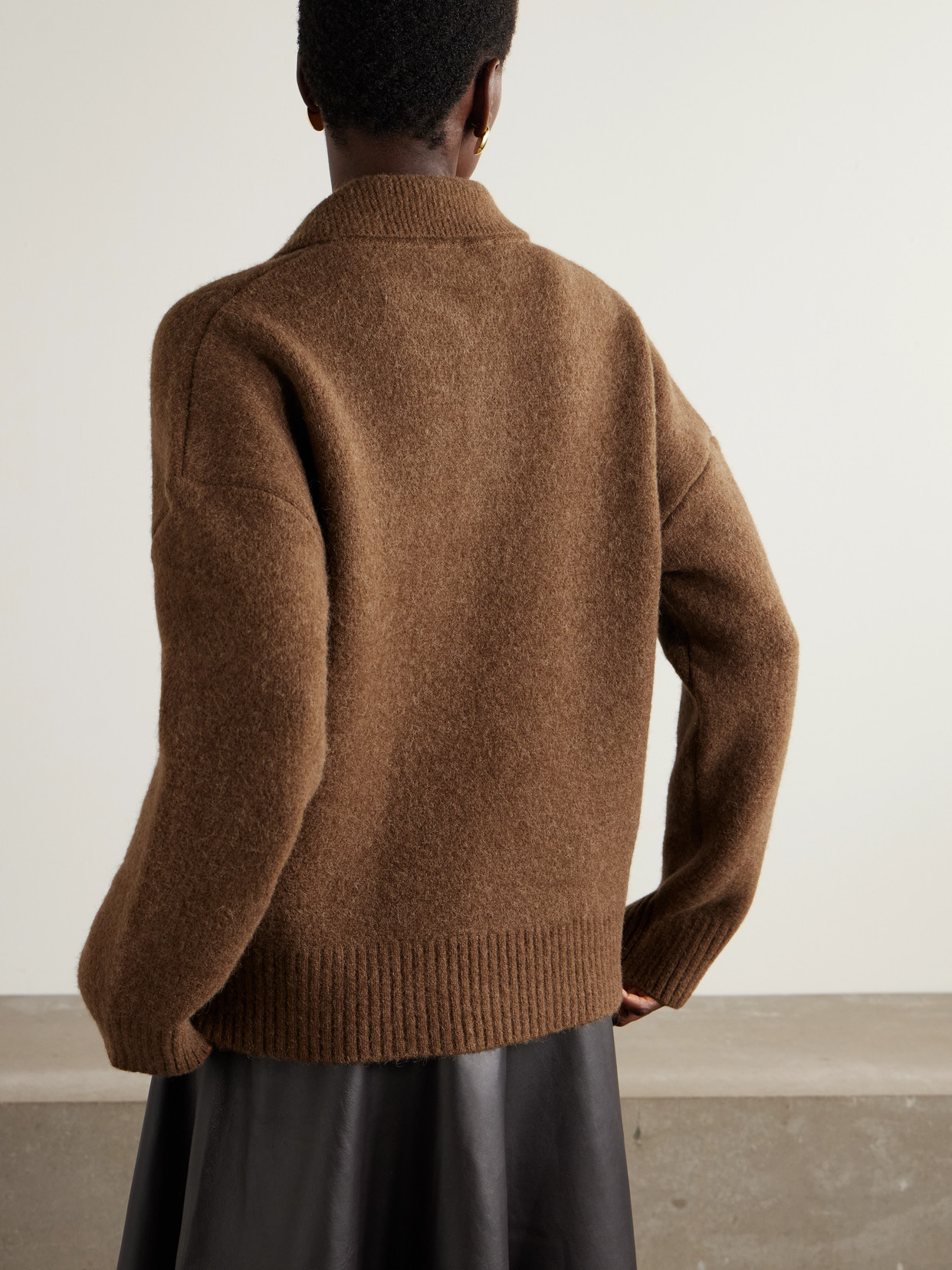 Ami Alexandre Mattiussi Intarsia Alpaca-blend Polo Sweater In Brown