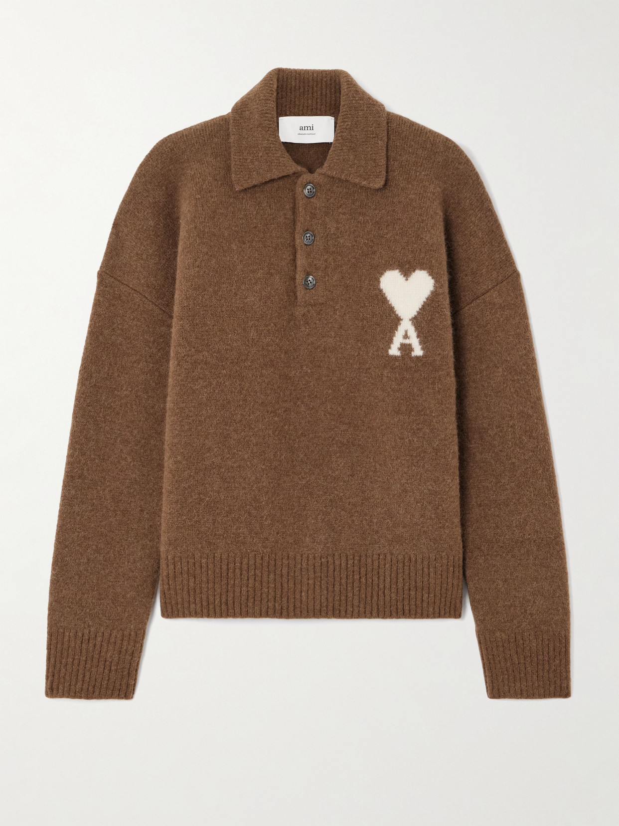 Ami Alexandre Mattiussi Intarsia Alpaca-blend Polo Sweater In Brown