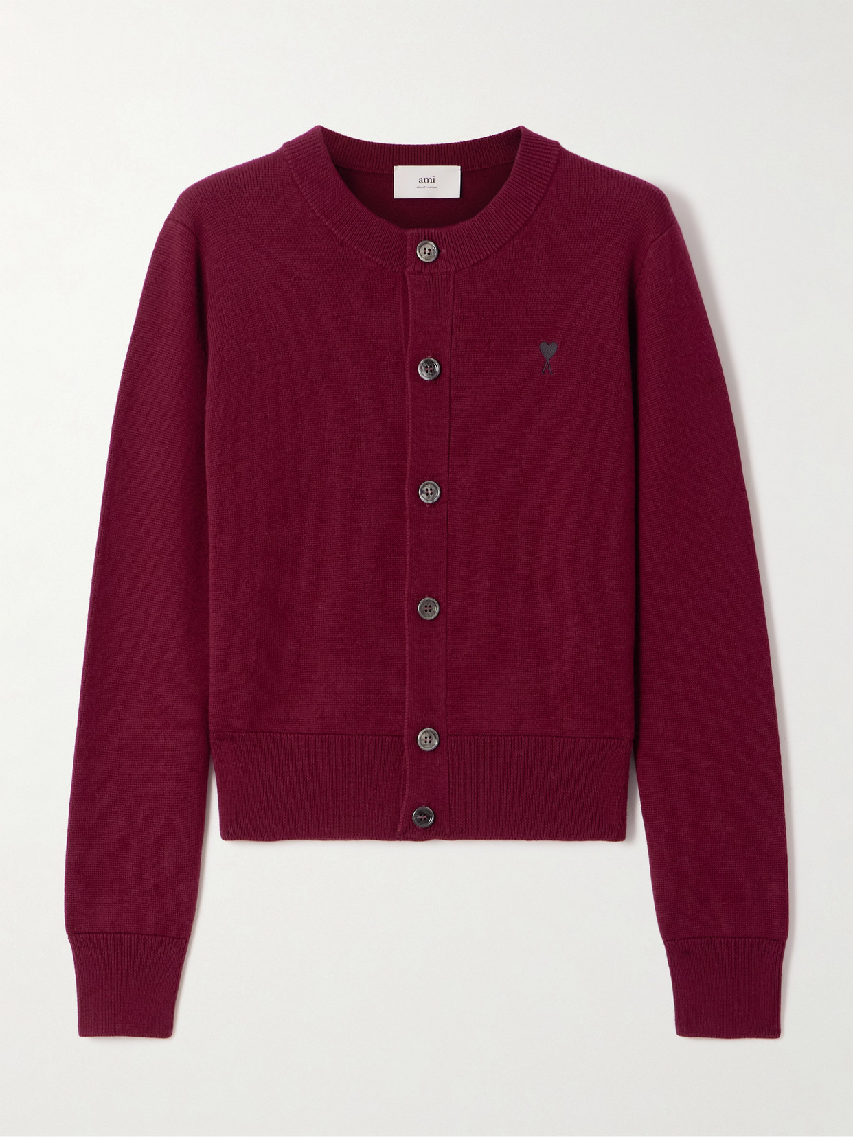 Ami Alexandre Mattiussi Embroidered Wool Cardigan In Purple