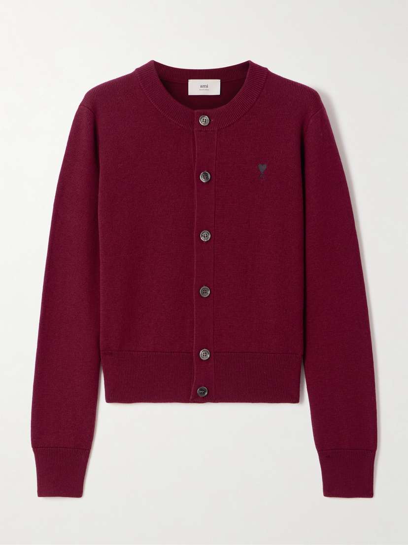AMI PARIS Embroidered Wool Cardigan