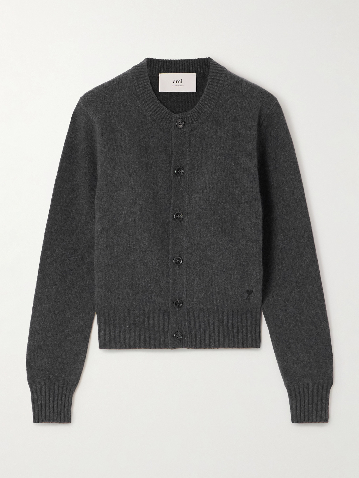 Ami Alexandre Mattiussi Embroidered Cashmere And Wool-blend Cardigan In Gray