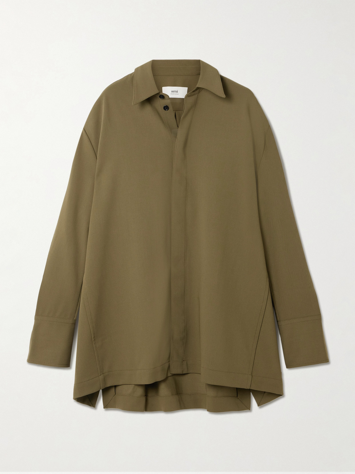 Ami Alexandre Mattiussi Oversized Wool-crepe Shirt In Green