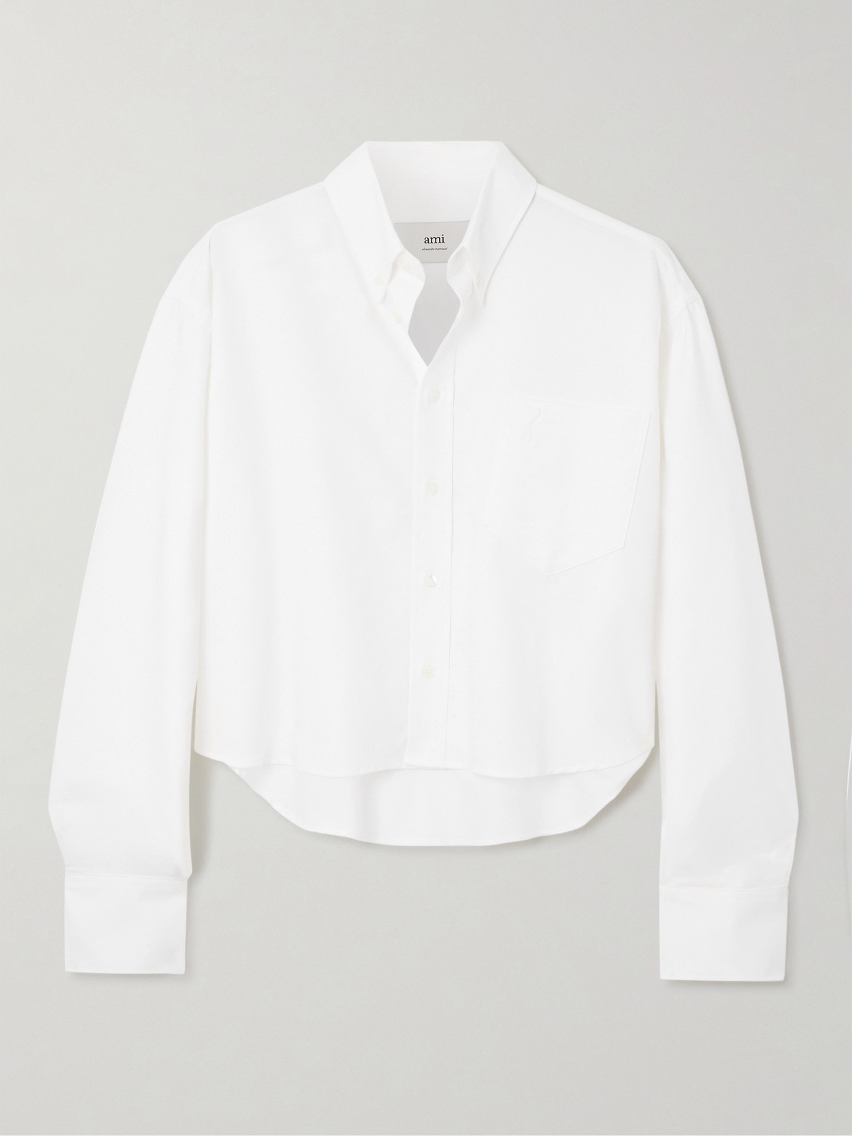 Ami Alexandre Mattiussi Adc Embroidered Cropped Cotton Oxford Shirt In White
