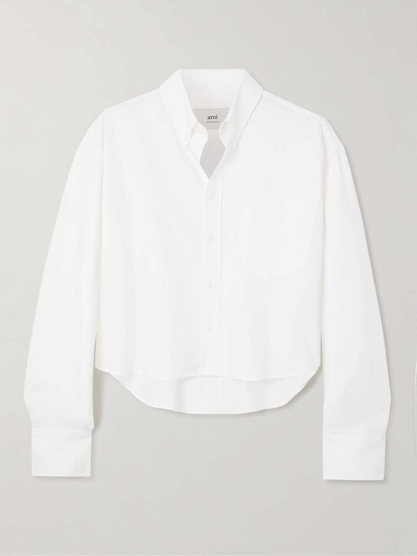 AMI PARIS Adc Embroidered Cropped Cotton Oxford Shirt