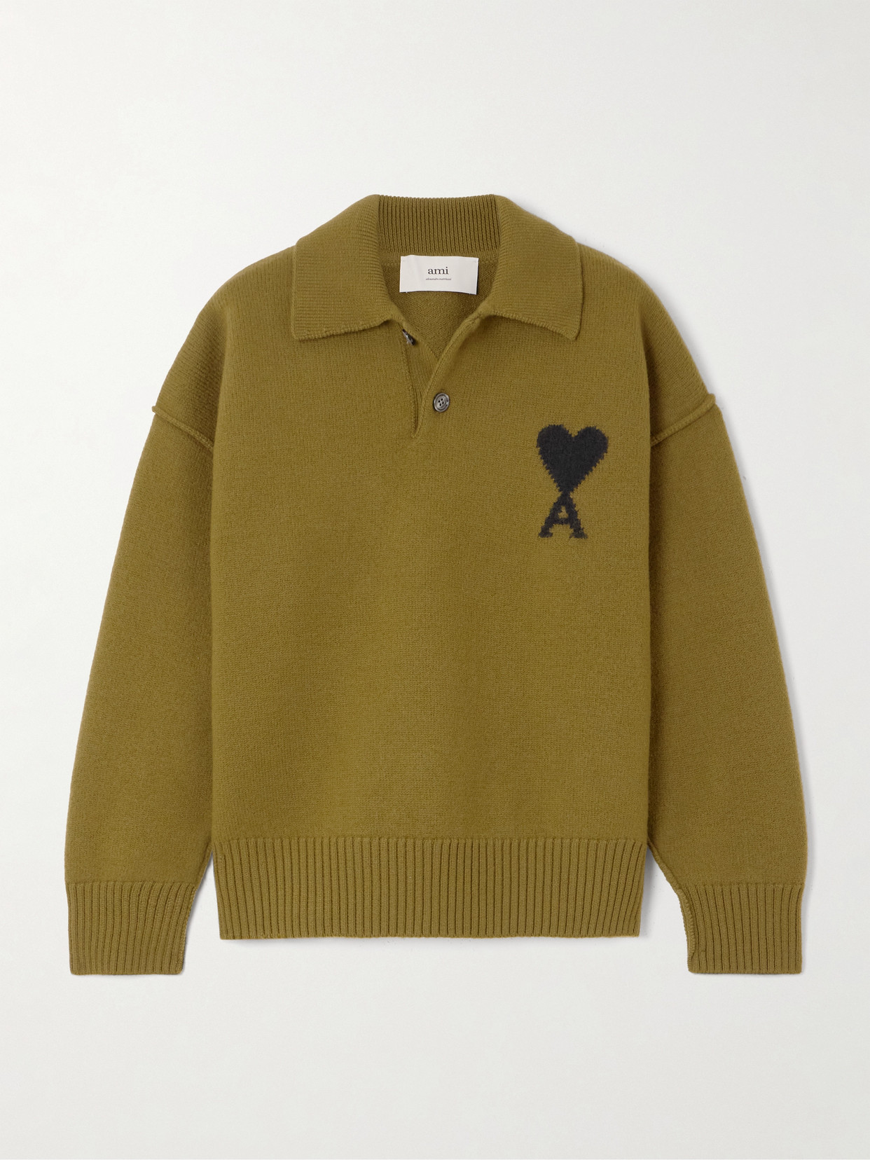 Ami Alexandre Mattiussi Intarsia Wool Polo Sweater In Green
