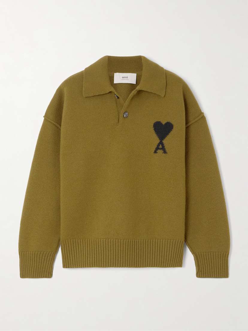 AMI PARIS Intarsia Wool Polo Sweater