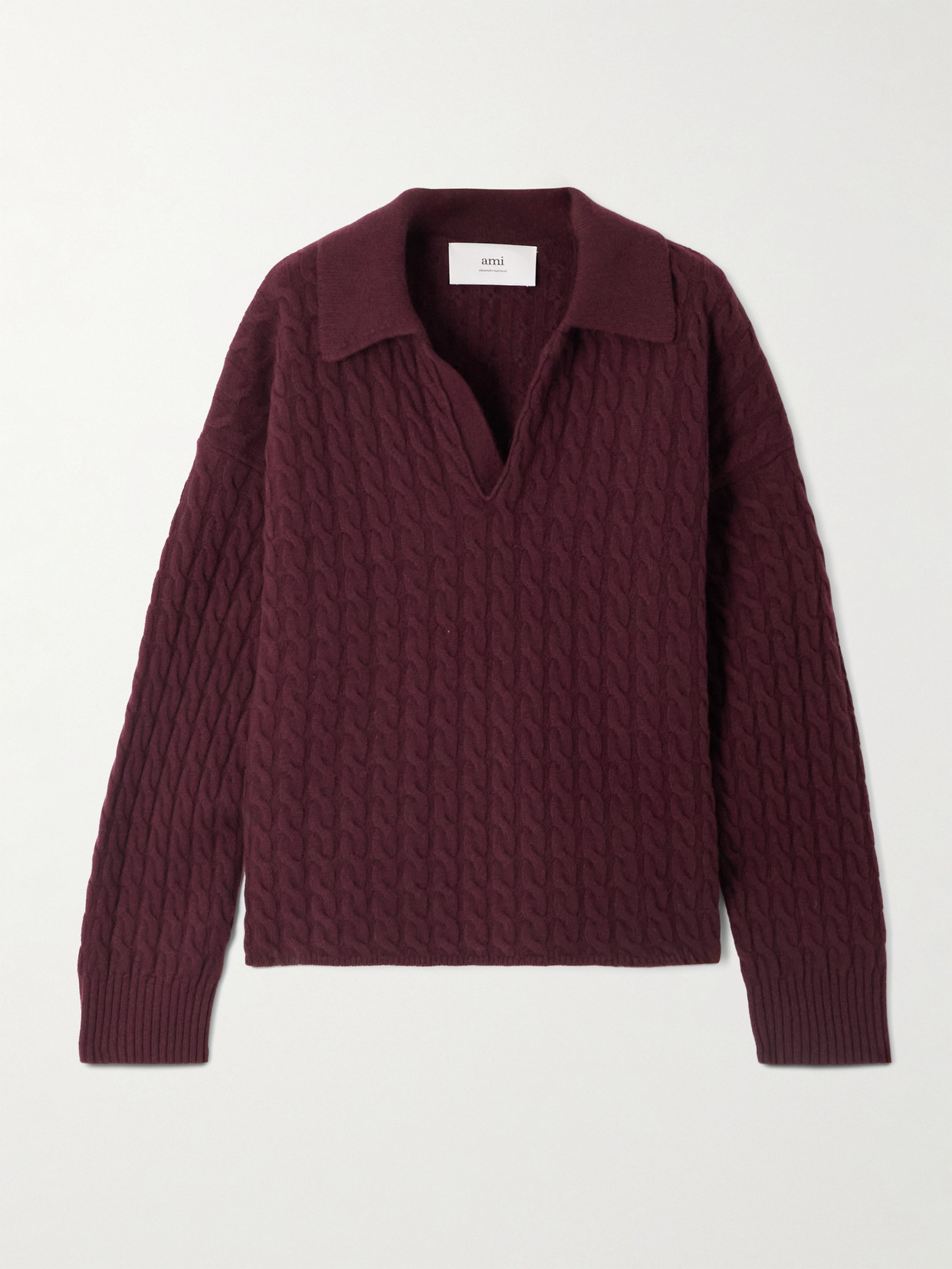 Ami Alexandre Mattiussi Matis Cable-knit Wool And Cashmere-blend Sweater In Burgundy