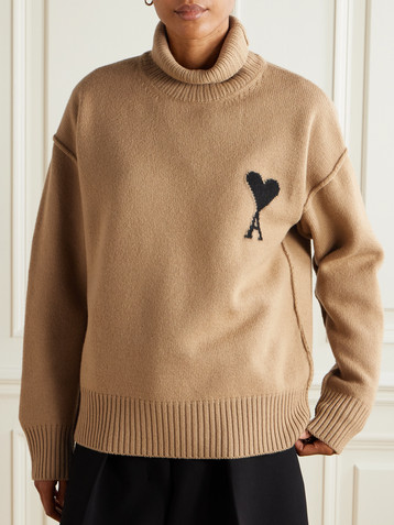 Ami Paris Oversized intarsia-knit wool turtleneck sweater