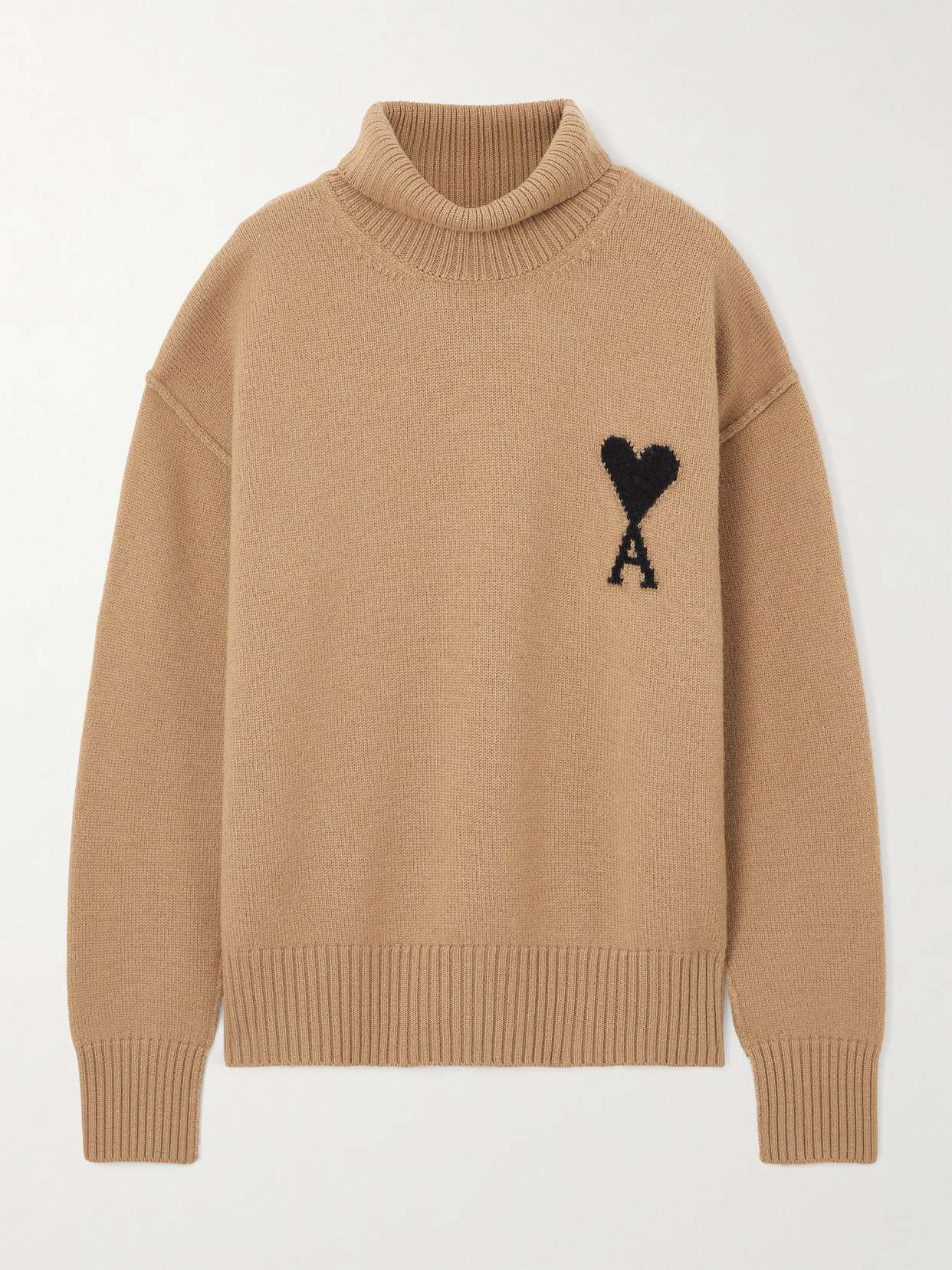 Ami Alexandre Mattiussi Oversized Intarsia-knit Wool Turtleneck Sweater In Brown