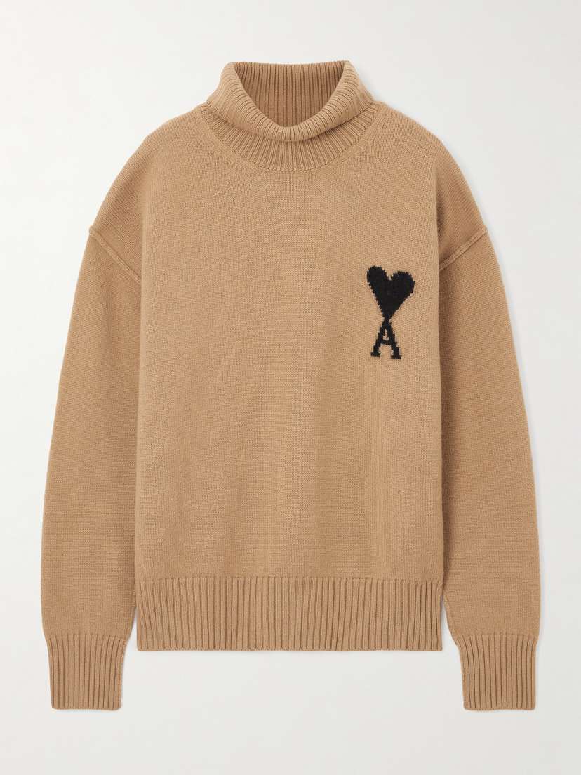 AMI PARIS Oversized Intarsia-knit Wool Turtleneck Sweater