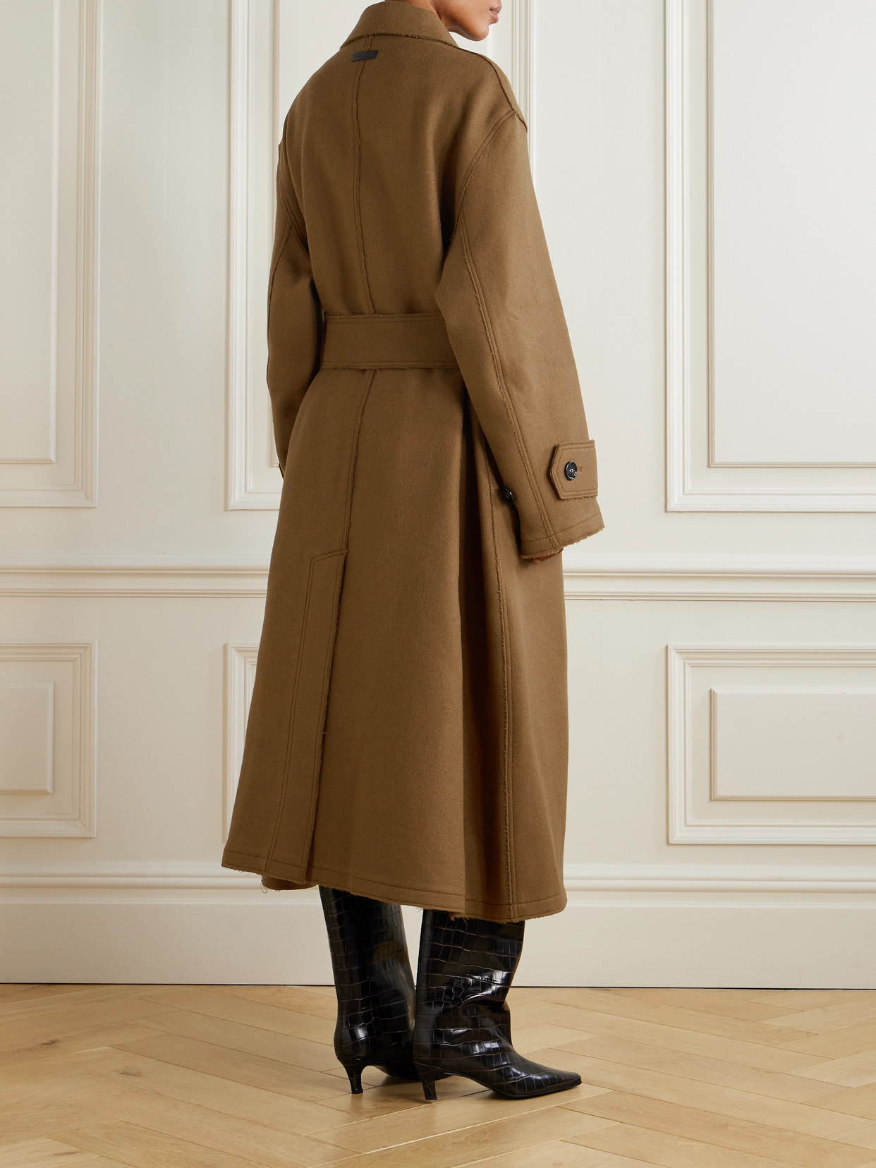 Ami Alexandre Mattiussi Belted Wool-gabardine Coat In Brown