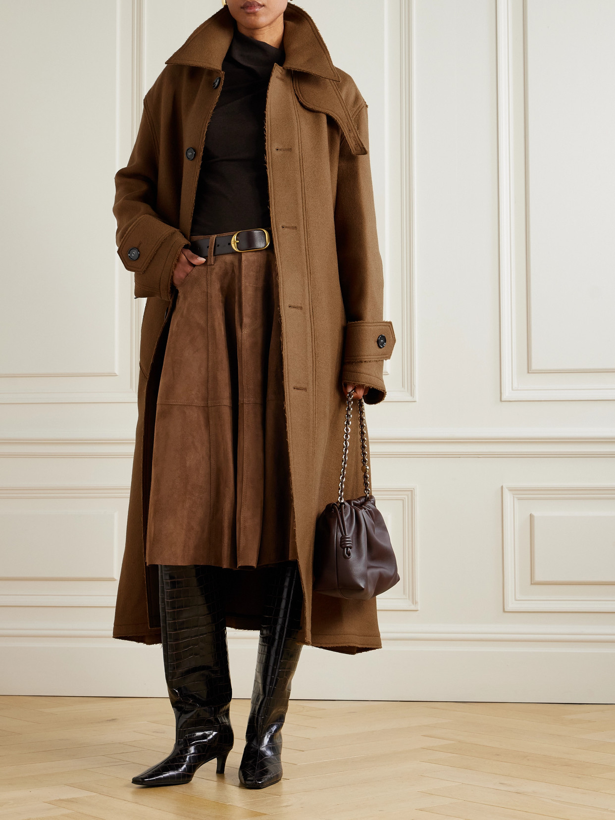 Ami Alexandre Mattiussi Belted Wool-gabardine Coat In Brown