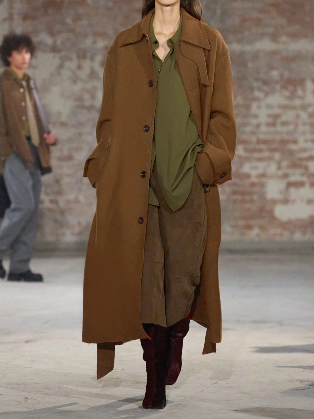 Ami Alexandre Mattiussi Belted Wool-gabardine Coat In Brown