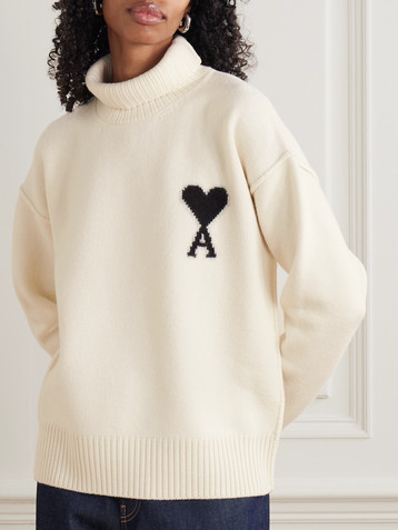 Ami Paris Oversized intarsia-knit wool turtleneck sweater