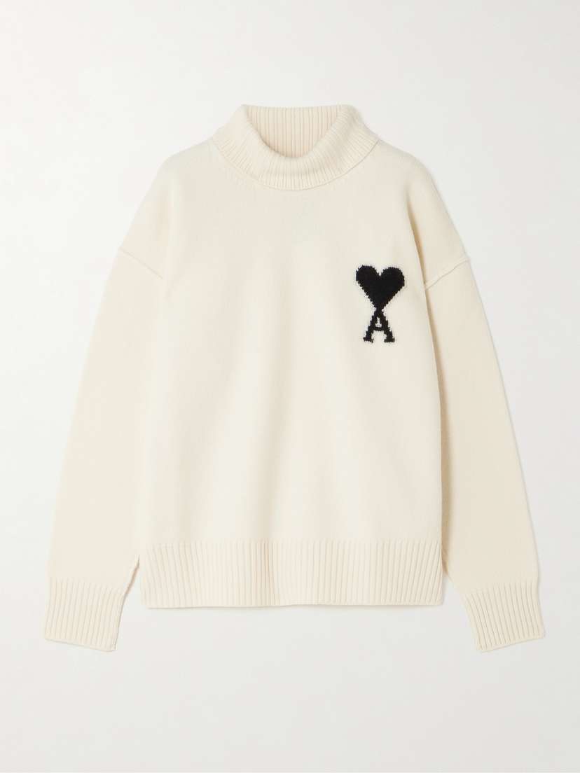 AMI PARIS Oversized Intarsia-knit Wool Turtleneck Sweater