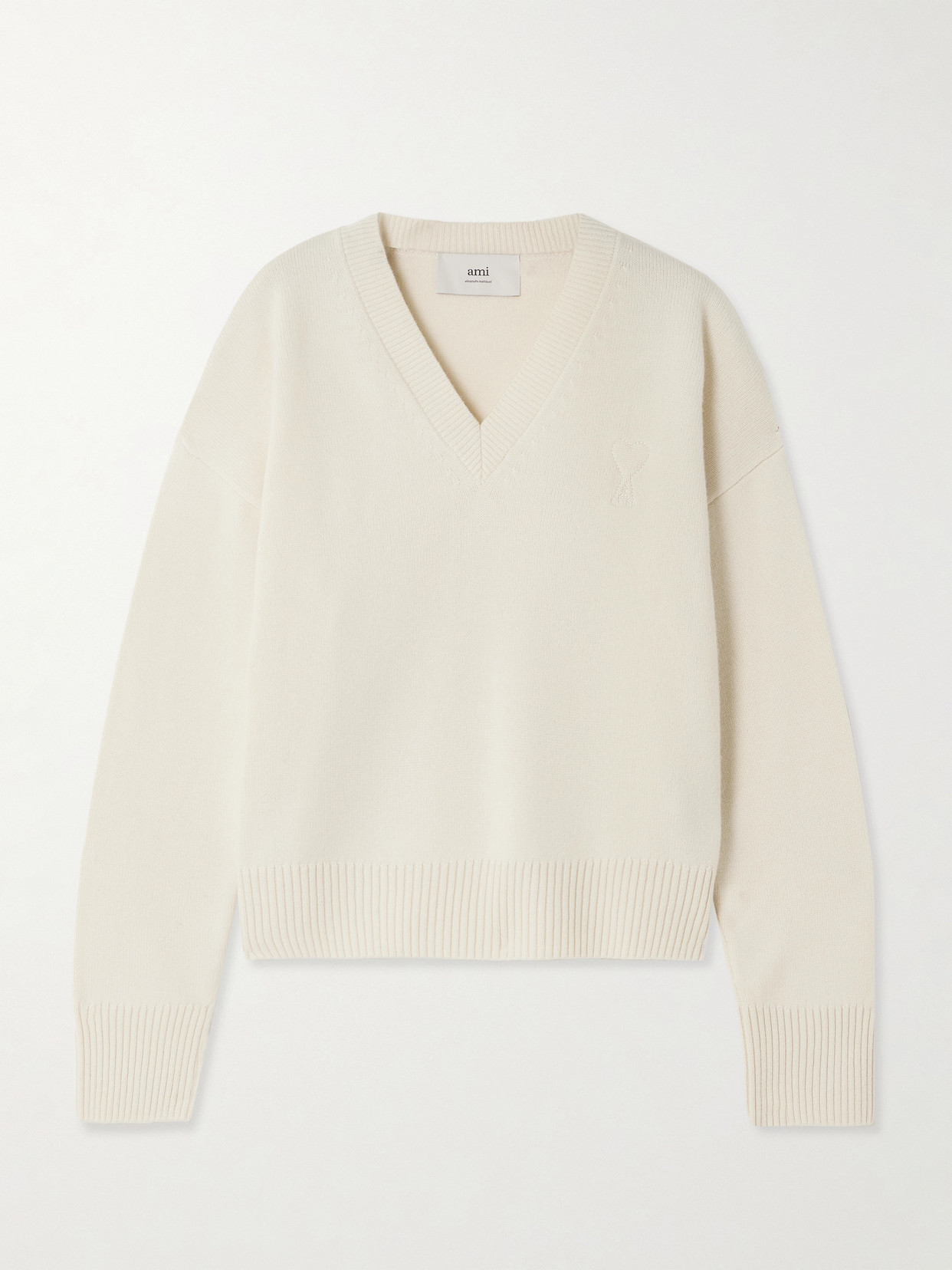 Ami Alexandre Mattiussi Oversized Embroidered Wool And Cashmere-blend Sweater In White