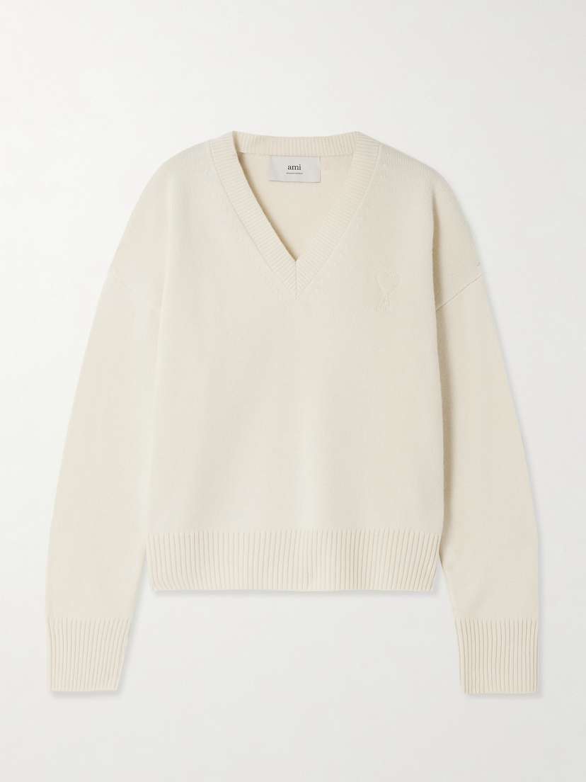 AMI PARIS Oversized Embroidered Wool And Cashmere-blend Sweater